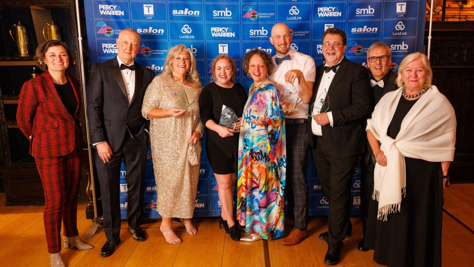 L-R: Zoe Lyons (Host), Dave Cadle (Envy Post Production), Natascha Cadle (Envy Post Production), Sara Bennett (Milk VFX), Amy Smith (Framestore), Oli Hyatt (Blue Zoo), Phil Attfield (NextGen Skills Academy), Neil Hatton (UK Screen Alliance) and Kate O’Connor (Animation UK)